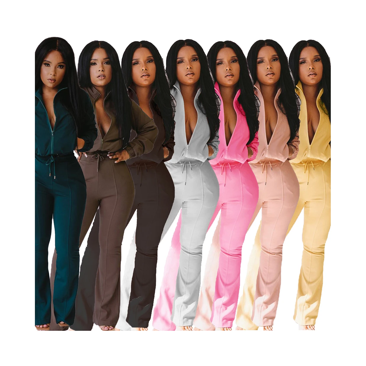 New Arrival Women 2 piece zipper jogger set women clothing bell bottom Pants tracksuit two piece outfits set
New Arrival Women 2 piece zipper jogger set women clothing bell bottom Pants tracksuit two piece outfits set