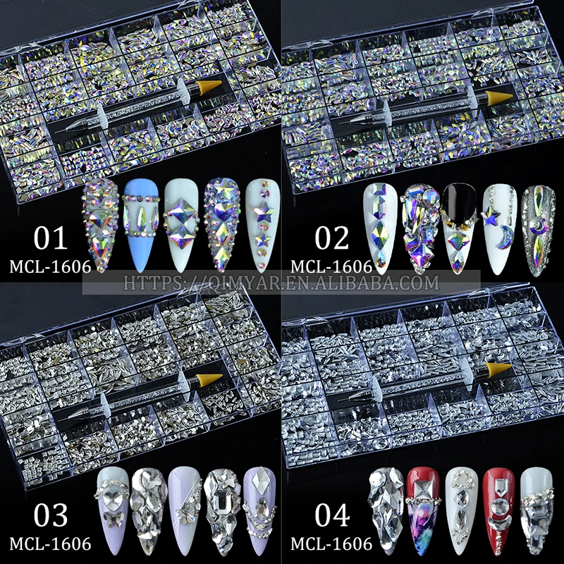 High quality wholesale Nail rhinestone kit 1000pcs/box flat back luminous ab white crystal stones mix size for nail art, Colored
High quality wholesale Nail rhinestone kit 1000pcs/box flat back luminous ab white crystal stones mix size for nail art, Colored