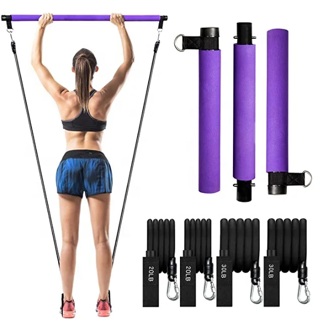 Home gym workout portable pilates bar stick kit yoga rod with adjustable resistance bands, Customized
Home gym workout portable pilates bar stick kit yoga rod with adjustable resistance bands, Customized