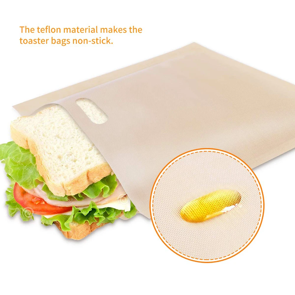Reusable food grade nonstick PTFE Toaster Bag, Brown and black