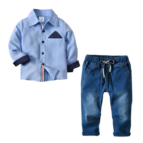 autumn and winter children's suit boys solid color long sleeve shirt jeans pants two piece set
autumn and winter children's suit boys solid color long sleeve shirt jeans pants two piece set