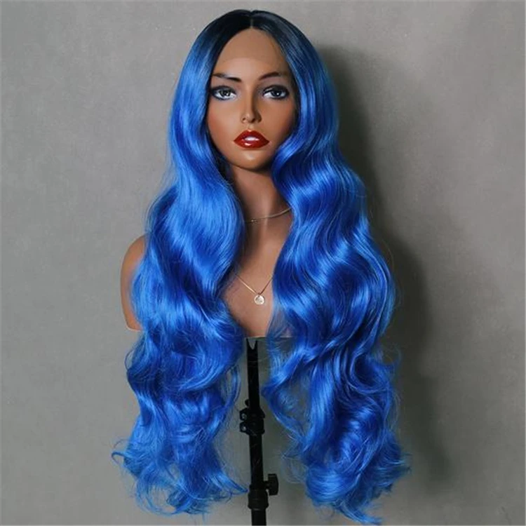 Synthetic Lace Wig Black Ombre Blue Long Wave Pre-pick Front Lace Wig Soft High-quality Wave Hair Halloween Wig
Synthetic Lace Wig Black Ombre Blue Long Wave Pre-pick Front Lace Wig Soft High-quality Wave Hair Halloween Wig