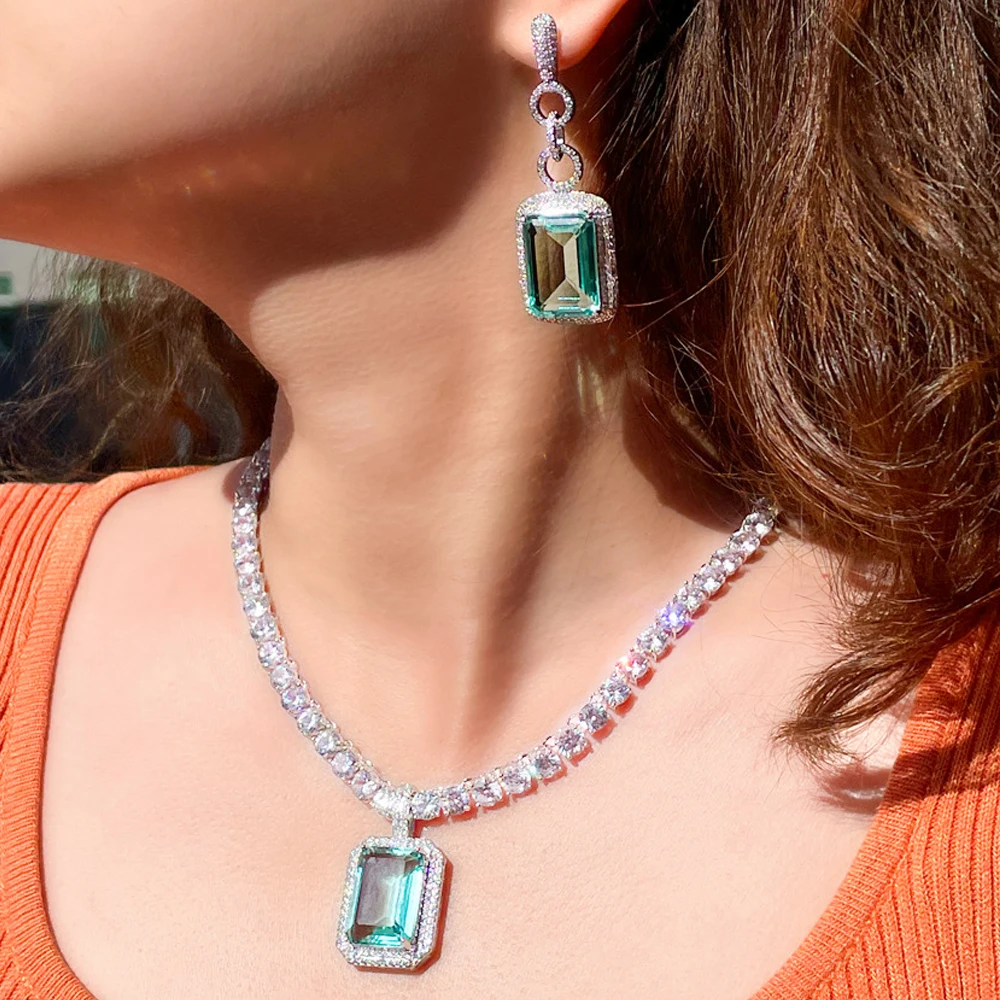 Luxury Big Blue Square Shaped CZ Stone White Tennis Necklace and Earrings Set Women Wedding Party Pendant Jewelry Accessories
Luxury Big Blue Square Shaped CZ Stone White Tennis Necklace and Earrings Set Women Wedding Party Pendant Jewelry Accessories