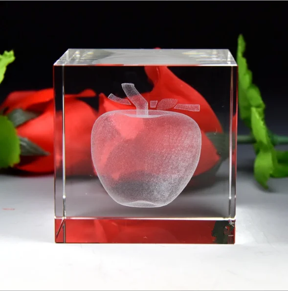 mh-ft0050 high transparent 3d laser engraved crystal apple image