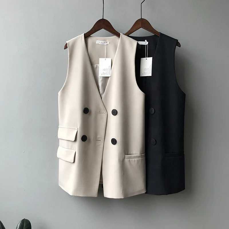 B24423A Women's suit vest spring new Korean mid-length solid color vest top, Black, apricot
B24423A Women's suit vest spring new Korean mid-length solid color vest top, Black, apricot