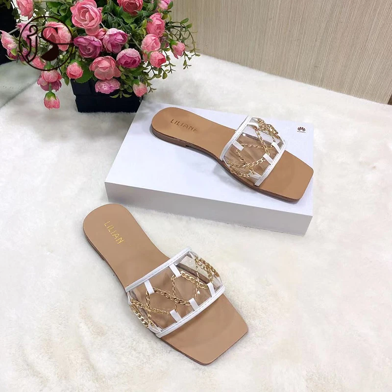 slide slippers 2021 new gold chain decorative slippers fashion simple flat bottomed Beach sandals for women
slide slippers 2021 new gold chain decorative slippers fashion simple flat bottomed Beach sandals for women