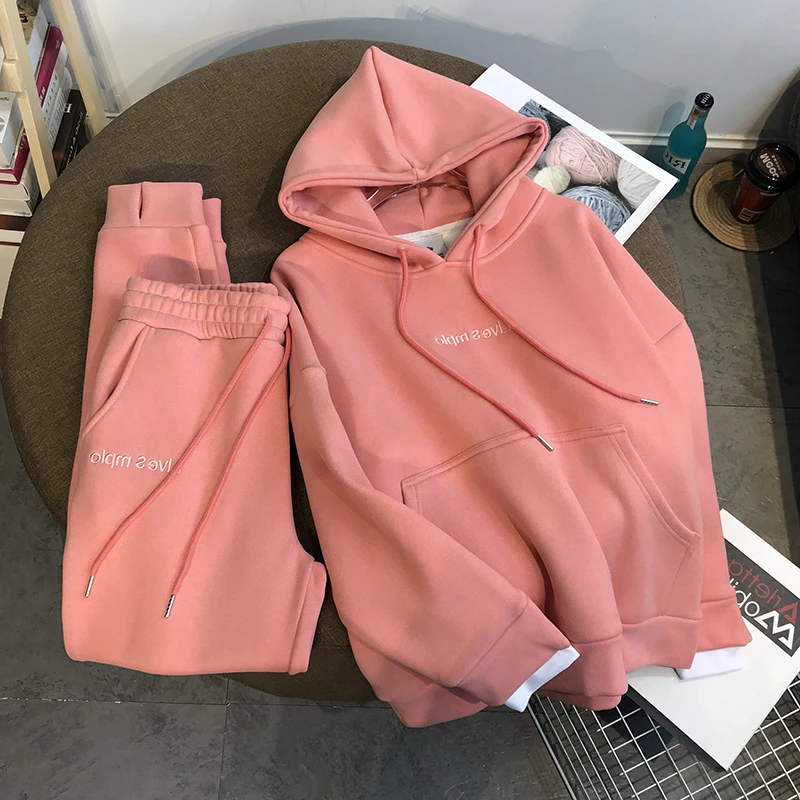 Thicken plus velvet loose hooded sweater leggings pants suit sports leisure suit women
Thicken plus velvet loose hooded sweater leggings pants suit sports leisure suit women