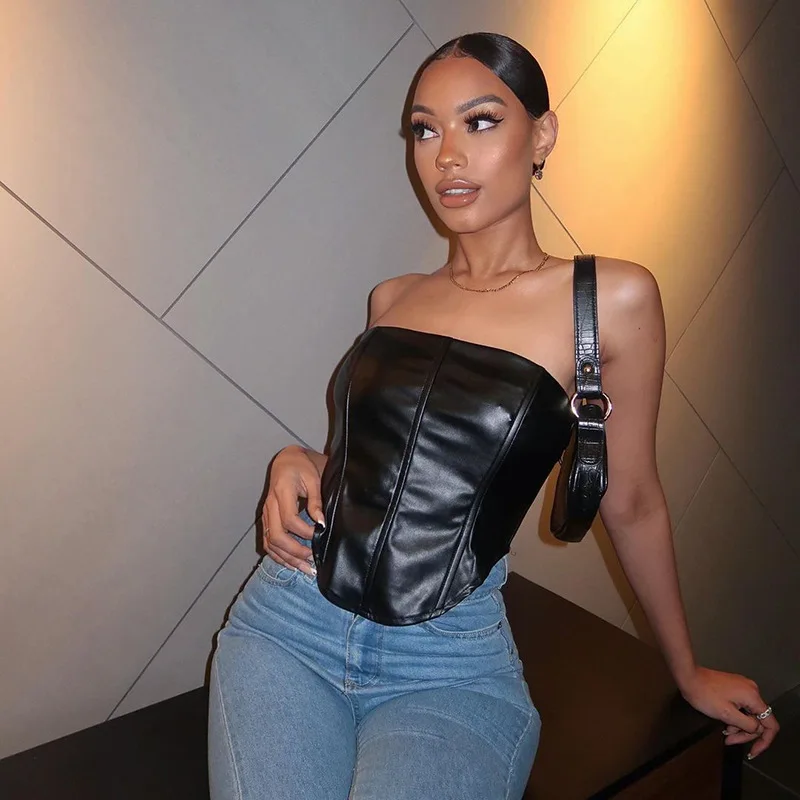 2021 New Sexy Contrast Color Skinny Short Vest Body Shape Slim Pu Leather Tank Punk Motorcycle womens tops tube top
2021 New Sexy Contrast Color Skinny Short Vest Body Shape Slim Pu Leather Tank Punk Motorcycle womens tops tube top