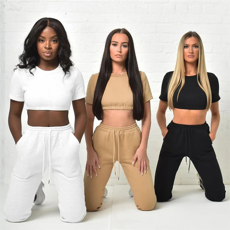 Custom logo crew neck short sleeve crop top t shirt with side pocket jogger trousers women two piece sets clothing
Custom logo crew neck short sleeve crop top t shirt with side pocket jogger trousers women two piece sets clothing