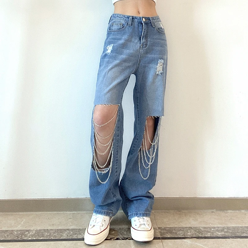2021 new fashion women's streetwear chainripped holes jeans pants loose high waist long pants fashion casual trousers
2021 new fashion women's streetwear chainripped holes jeans pants loose high waist long pants fashion casual trousers