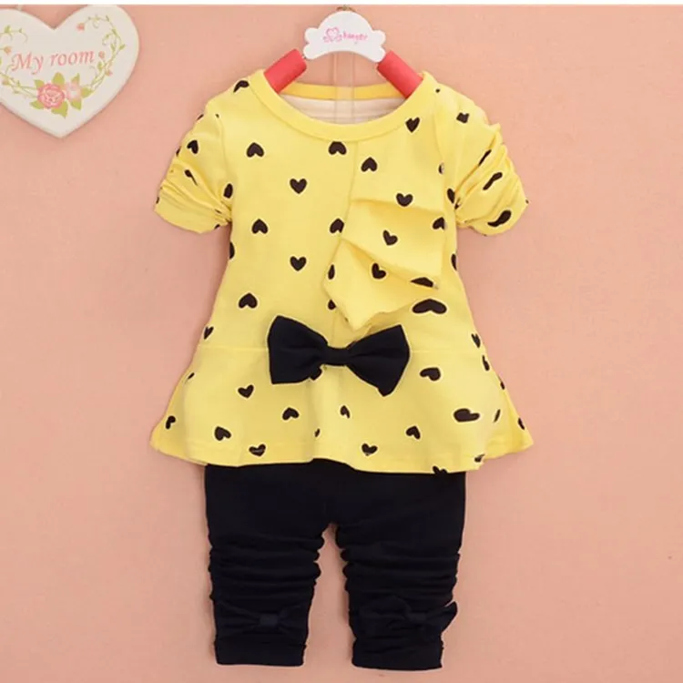 

wholesale fashion Baby Girl set boutique kids clothing set with bow long sleeve polka dot clothing