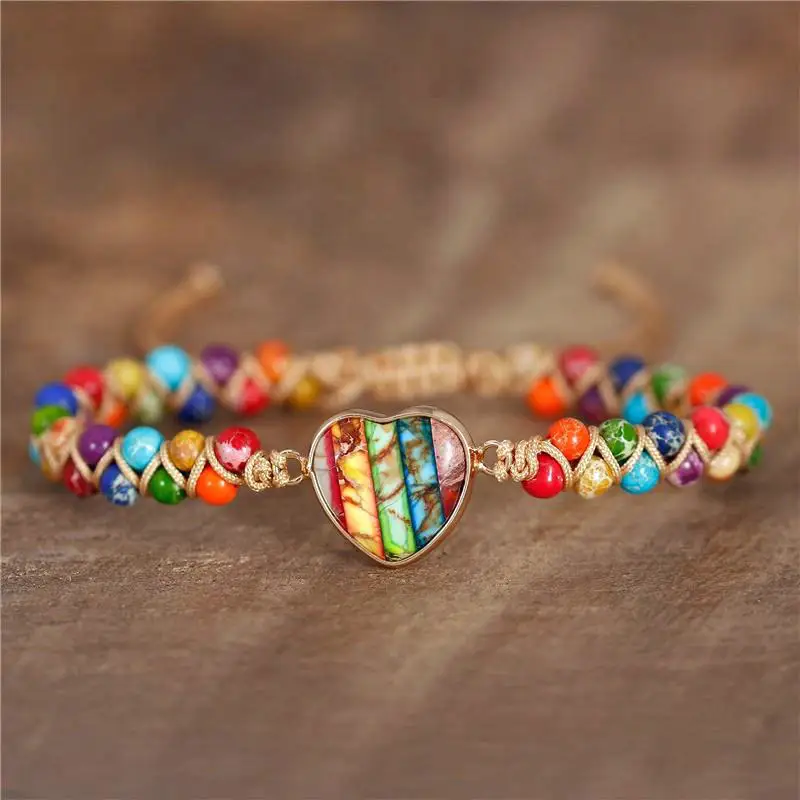 Bohemian Chakra Heart Charm Beads Braided Bracelet Minimalist Natural Gemstone Healing Bracelet for Women Jewelry Wholesale
Bohemian Chakra Heart Charm Beads Braided Bracelet Minimalist Natural Gemstone Healing Bracelet for Women Jewelry Wholesale