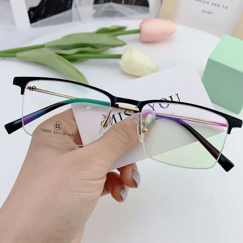 T9005 new vintage business man glasses half frame classic square blue light blocking glasses titanium, Picture
T9005 new vintage business man glasses half frame classic square blue light blocking glasses titanium, Picture