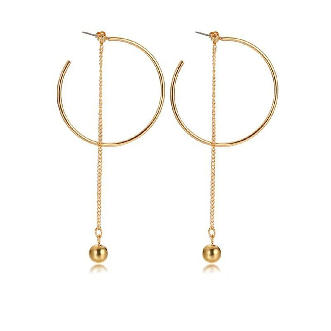 ERJSF00005 45MM Womens Stainless Steel Chic Threader Lines Bead Drop Circle Hoop Earrings, 14 karat gold plated
ERJSF00005 45MM Womens Stainless Steel Chic Threader Lines Bead Drop Circle Hoop Earrings, 14 karat gold plated