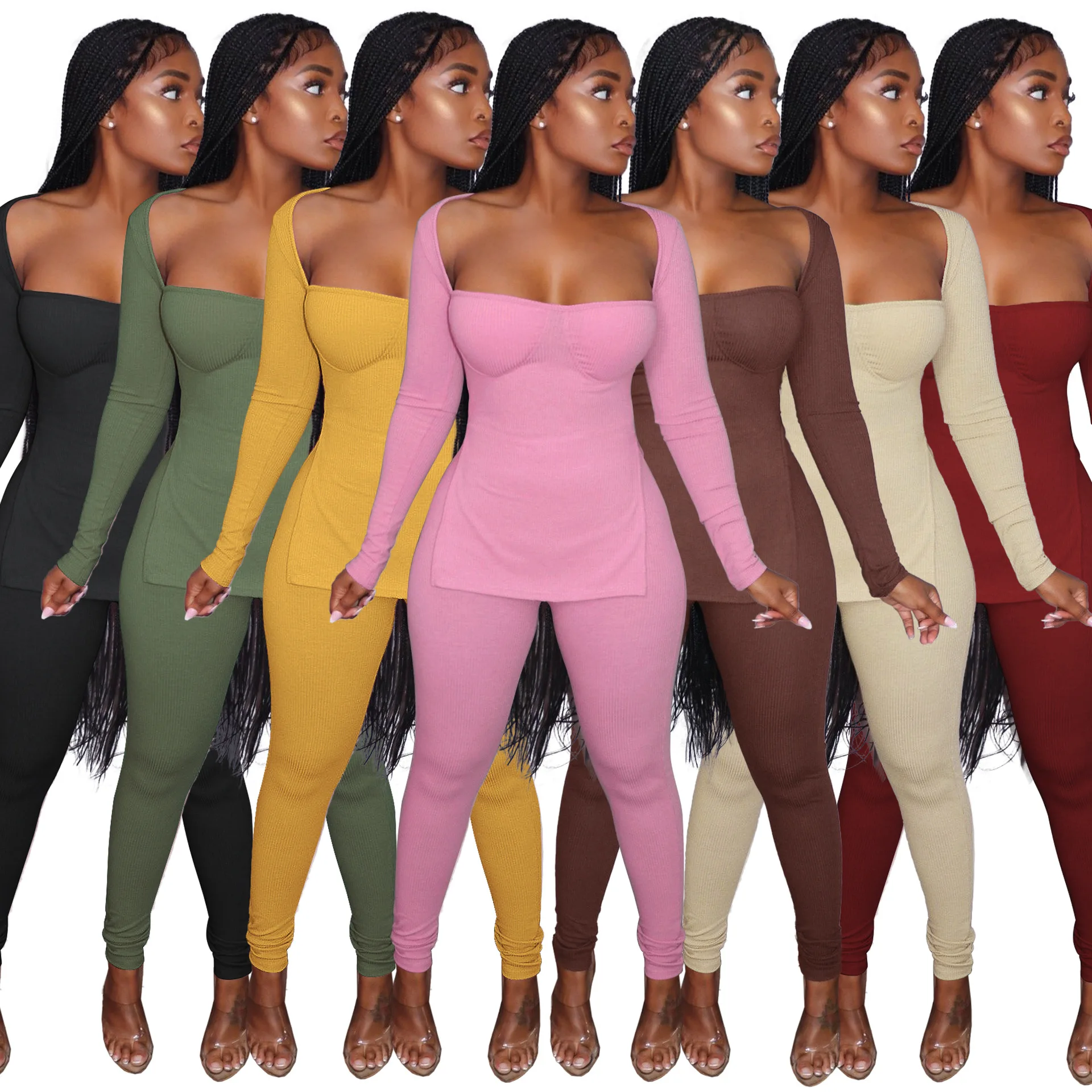 Spring women clothing 2022 Long sleeve leggings set Plain tight knitted two 2 piece pants set, 5 colors
Spring women clothing 2022 Long sleeve leggings set Plain tight knitted two 2 piece pants set, 5 colors