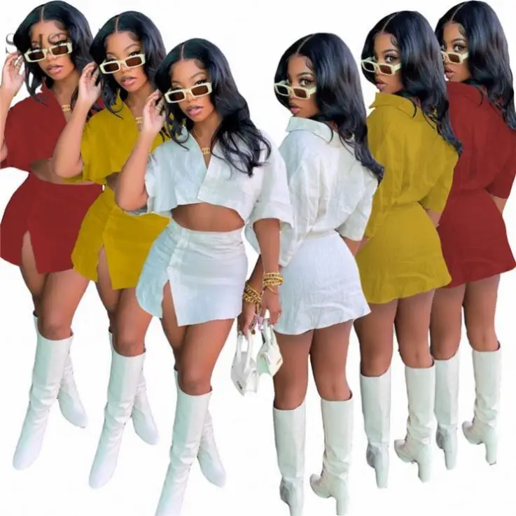 TINA New Trendy Solid Color Button Short Sleeves Sexy Crop Tops Two Piece Skirt Set Womens Winter Clothes For Women
TINA New Trendy Solid Color Button Short Sleeves Sexy Crop Tops Two Piece Skirt Set Womens Winter Clothes For Women