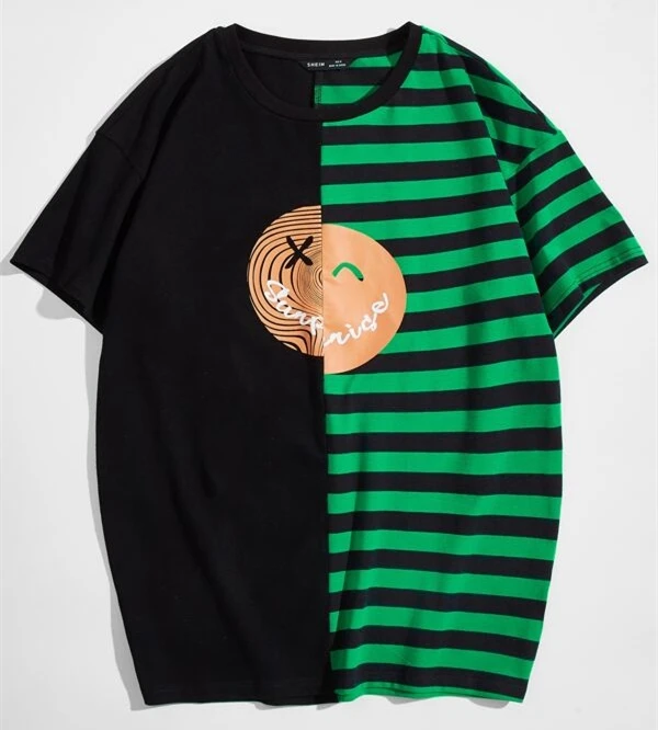 Men Letter Graphic Striped Colorblock Tee custom brand graphic loose fit Mens' Print Tee High quality streetstyle hip hop shirt, Customized colors
Men Letter Graphic Striped Colorblock Tee custom brand graphic loose fit Mens' Print Tee High quality streetstyle hip hop shirt, Customized colors
