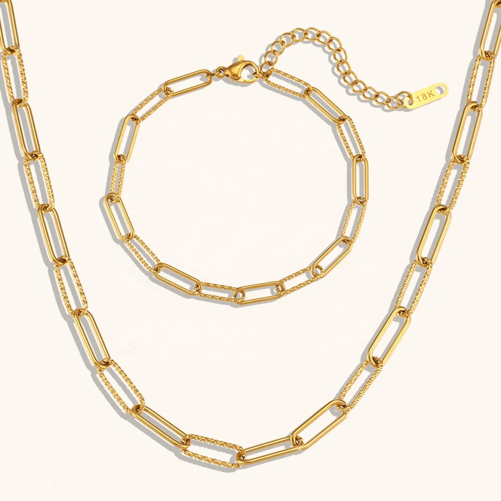 Dingran Fashion Paper Clip Chain Necklaces Bracelets 18k Gold Plated Stainless Steel Waterproof Jewelry Set
Dingran Fashion Paper Clip Chain Necklaces Bracelets 18k Gold Plated Stainless Steel Waterproof Jewelry Set