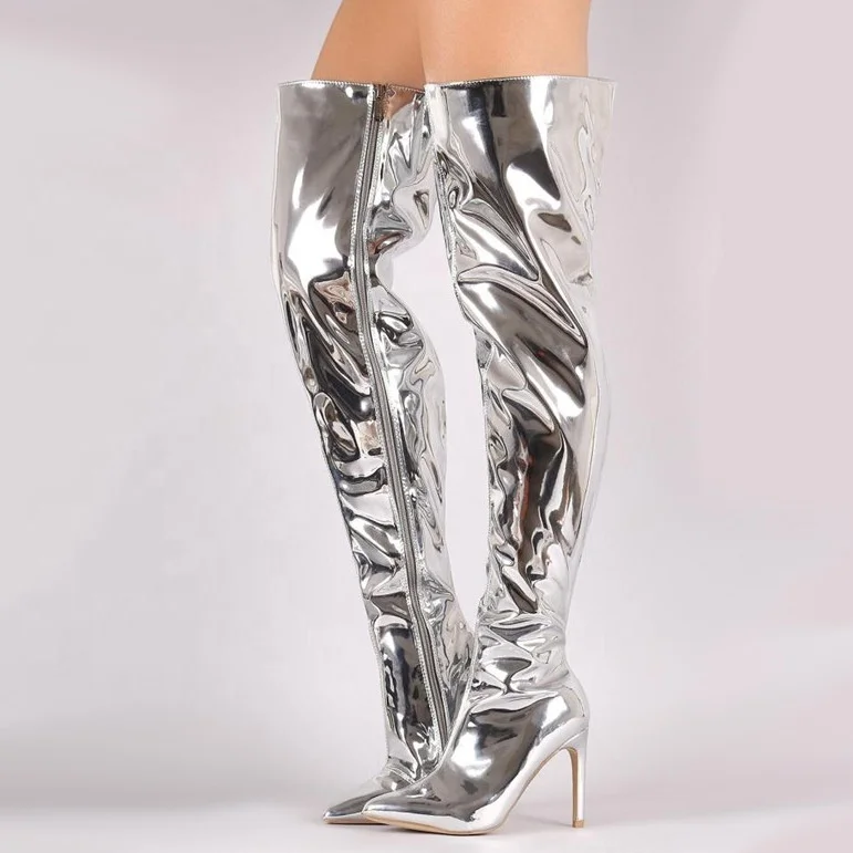 2021 Women Silver Mirrored Pu Leather Over The Knee Heels Platform Shiny Thigh High Boots, Green/black/silver/gold/bronze
2021 Women Silver Mirrored Pu Leather Over The Knee Heels Platform Shiny Thigh High Boots, Green/black/silver/gold/bronze