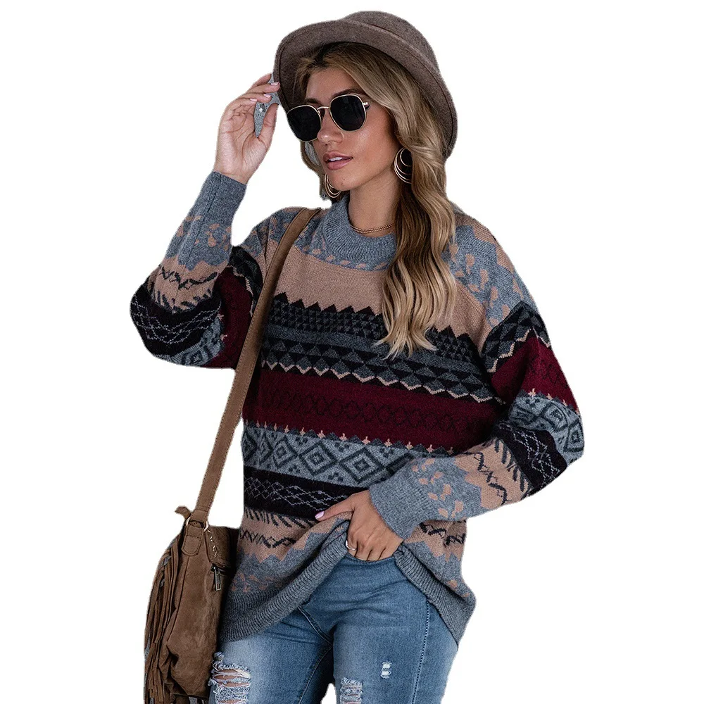 2021 New Women's Striped Retro Round Neck Pullover Knitted Sweater Women's Shirt Top, Black white
2021 New Women's Striped Retro Round Neck Pullover Knitted Sweater Women's Shirt Top, Black white