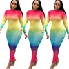 CANK034 fall fashion women 2019 tie die rainbow print maxi dress apparel manufacturers