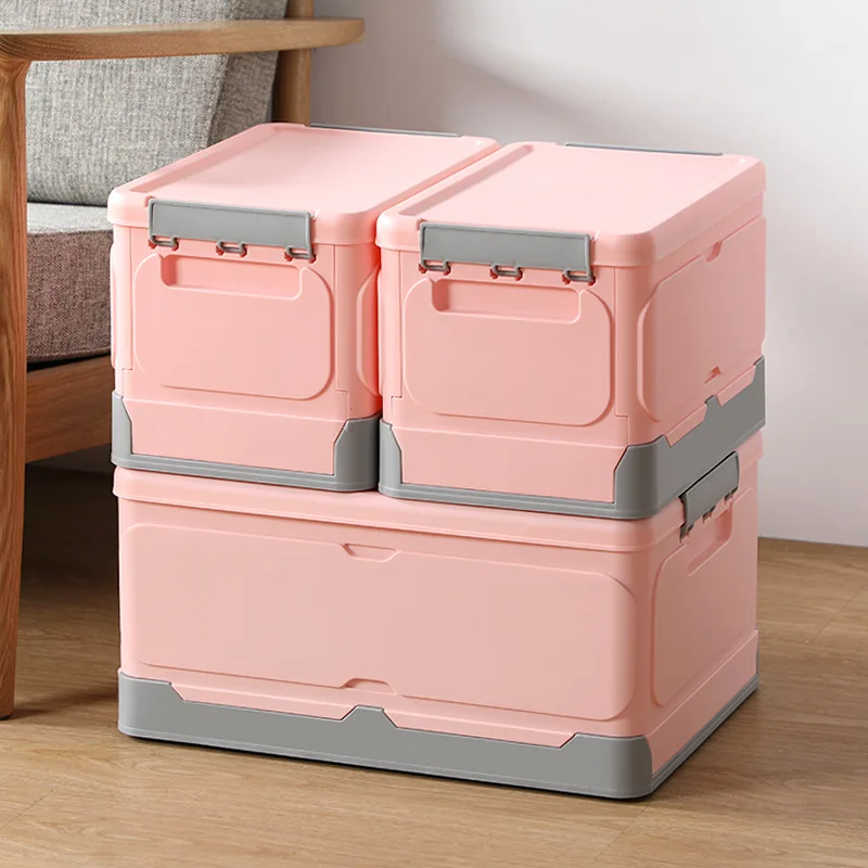 

Cheap Wholesale Household Stackable Collapsible Foldable Plastic Storage Box with Lid, Pink,blue