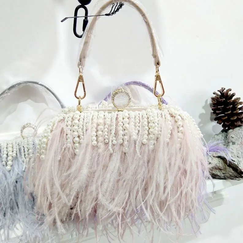 Ostrich Feather Handbag Elegant Fur Women Evening Clutch Shoulder Bag Chain Handbags Wedding Party Purse, Pink/white
Ostrich Feather Handbag Elegant Fur Women Evening Clutch Shoulder Bag Chain Handbags Wedding Party Purse, Pink/white