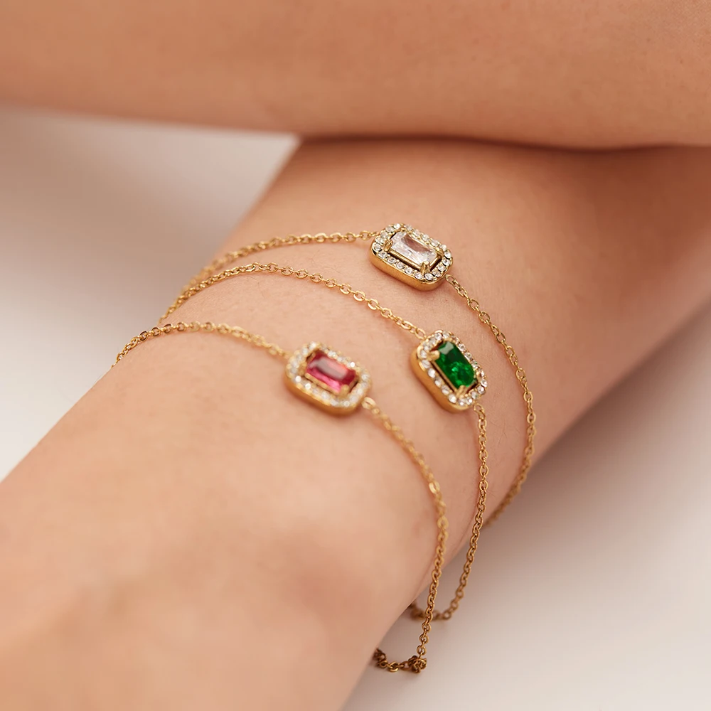 Best Selling Stainless Steel Gold Plated Colorful Geometric Cubic Zircon Rectangle Pendant Charms Women Bracelets
Best Selling Stainless Steel Gold Plated Colorful Geometric Cubic Zircon Rectangle Pendant Charms Women Bracelets