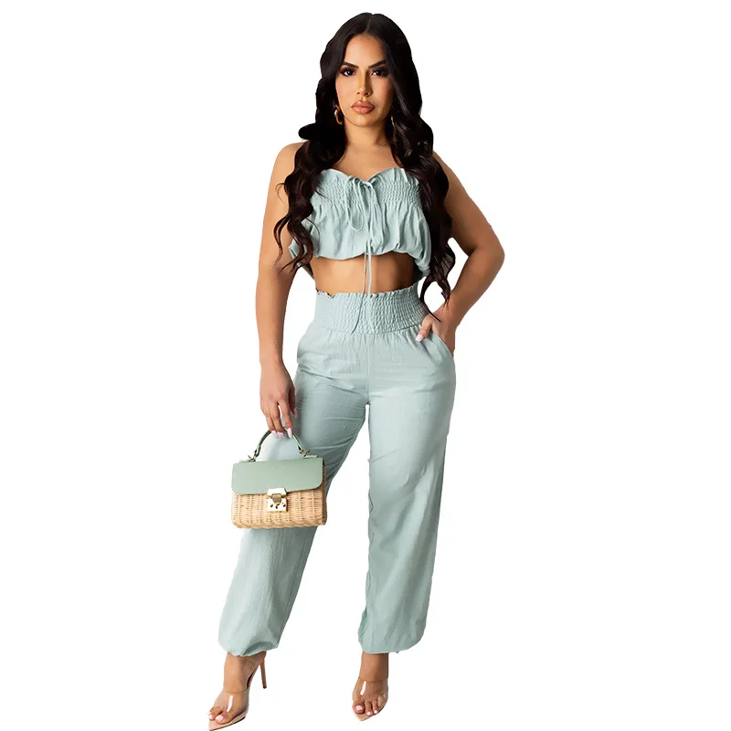 2021 New Arrivals Women's Pleated Sexy Bra Two Piece Suit Wide Leg Pants Solid, 4 colors
2021 New Arrivals Women's Pleated Sexy Bra Two Piece Suit Wide Leg Pants Solid, 4 colors