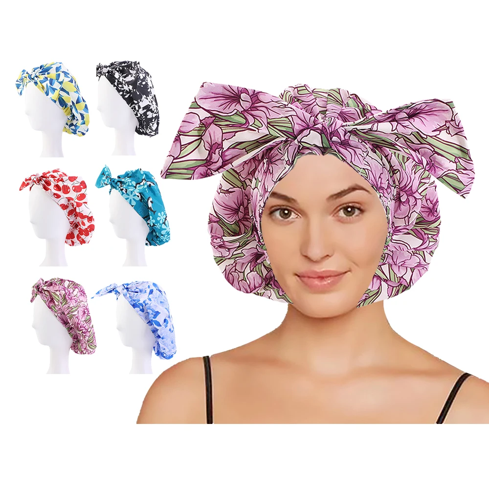new style bonnet reusable bath cap turban hair printed shower cap waterproof PE inner layer for women turbans with bow, 6 colors
new style bonnet reusable bath cap turban hair printed shower cap waterproof PE inner layer for women turbans with bow, 6 colors