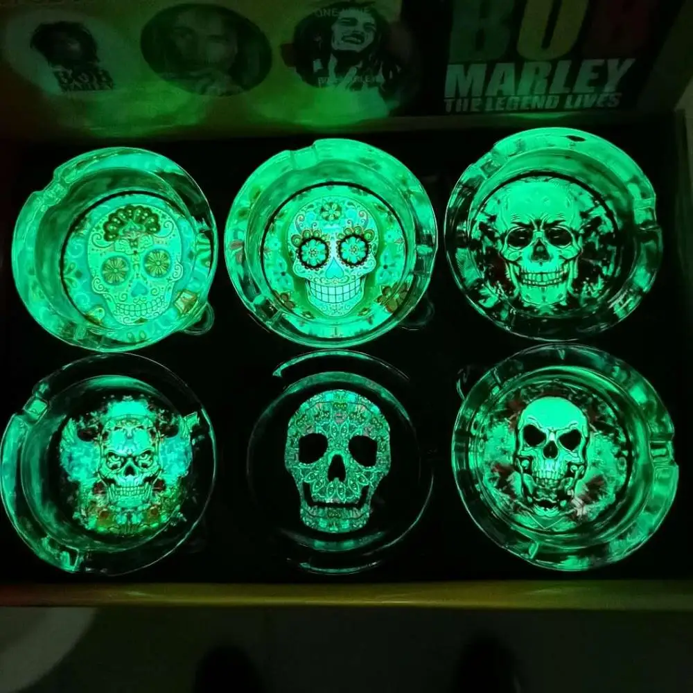 Glow in the Dark Wholesale Multi Design Custom LOGO Skulls Glass Ashtray, Multi colors
Glow in the Dark Wholesale Multi Design Custom LOGO Skulls Glass Ashtray, Multi colors