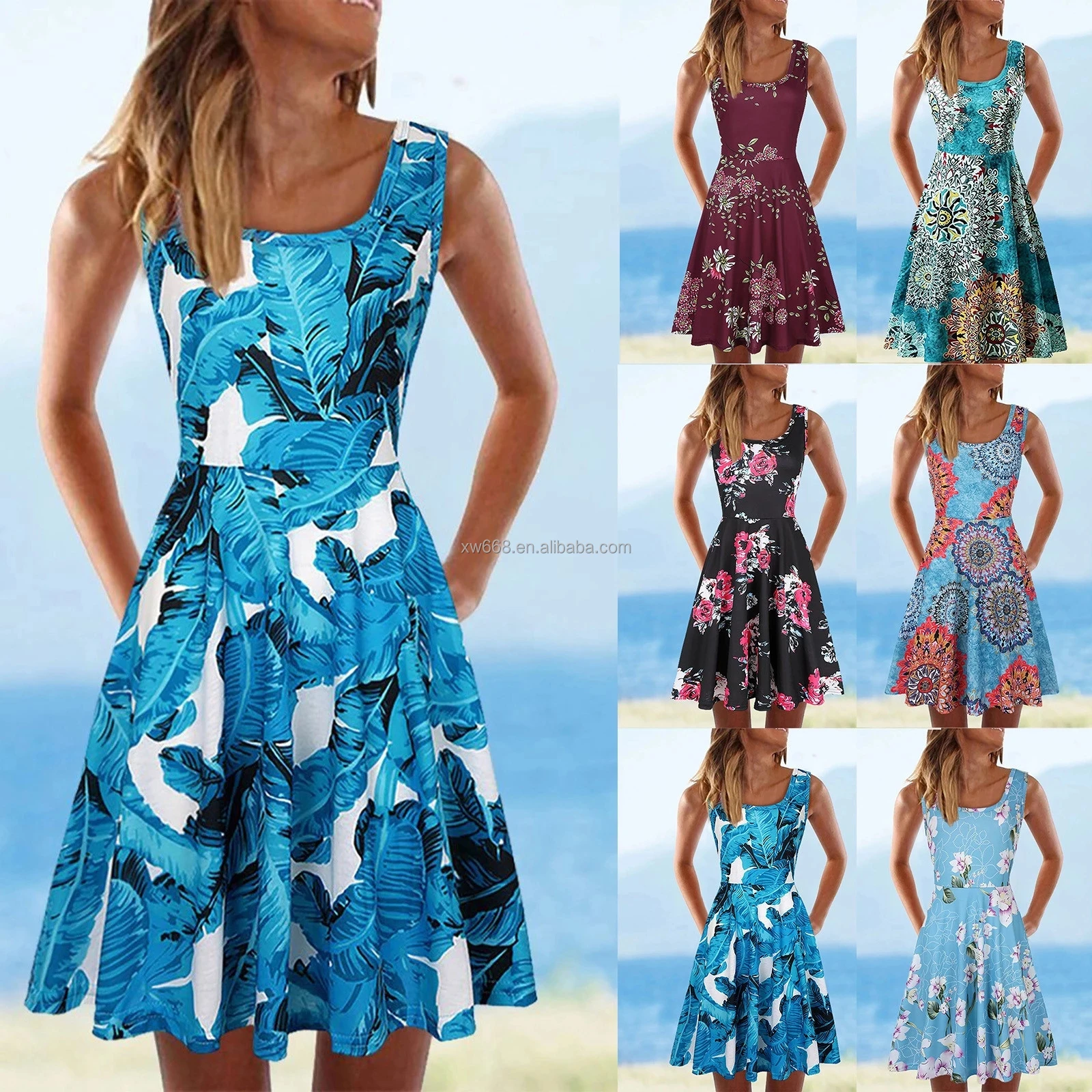 Women's casual Sleeveless Dress O-collar summer print dress Beach Vetement FEMme dress
Women's casual Sleeveless Dress O-collar summer print dress Beach Vetement FEMme dress