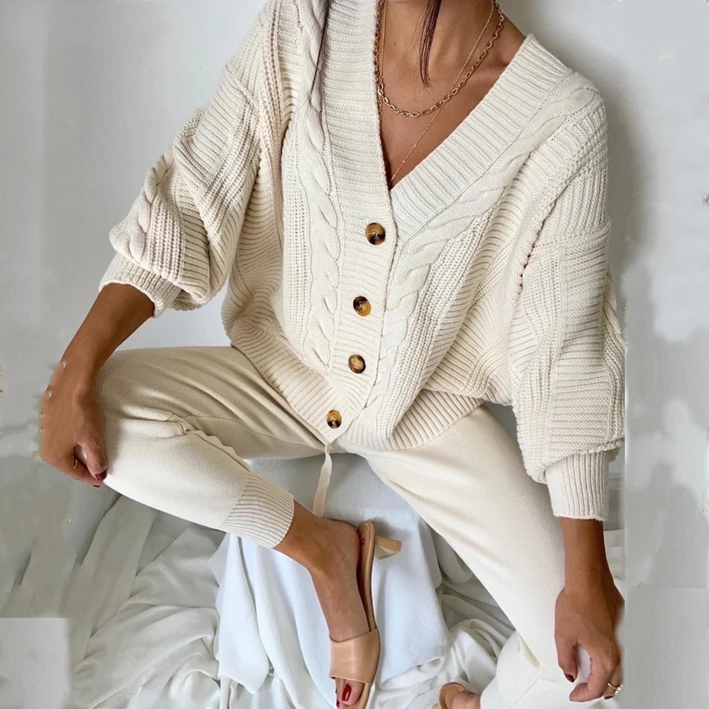 Women Knitting 2-pieces sweater Suit Hemp Flower V-neck Single-Breasted cardigan Pants lady winter sweater Set, Photo color or custom color
Women Knitting 2-pieces sweater Suit Hemp Flower V-neck Single-Breasted cardigan Pants lady winter sweater Set, Photo color or custom color