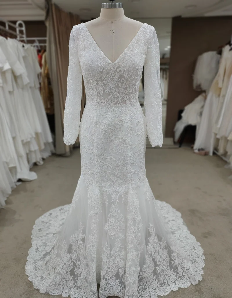 #9138 REAL PHOTOS BY FANWEIMEI V-Neck Long Sleeve Lace Sheath Bohemian Simple Mermaid Sweep Train Wedding Dress Bride Gown
#9138 REAL PHOTOS BY FANWEIMEI V-Neck Long Sleeve Lace Sheath Bohemian Simple Mermaid Sweep Train Wedding Dress Bride Gown