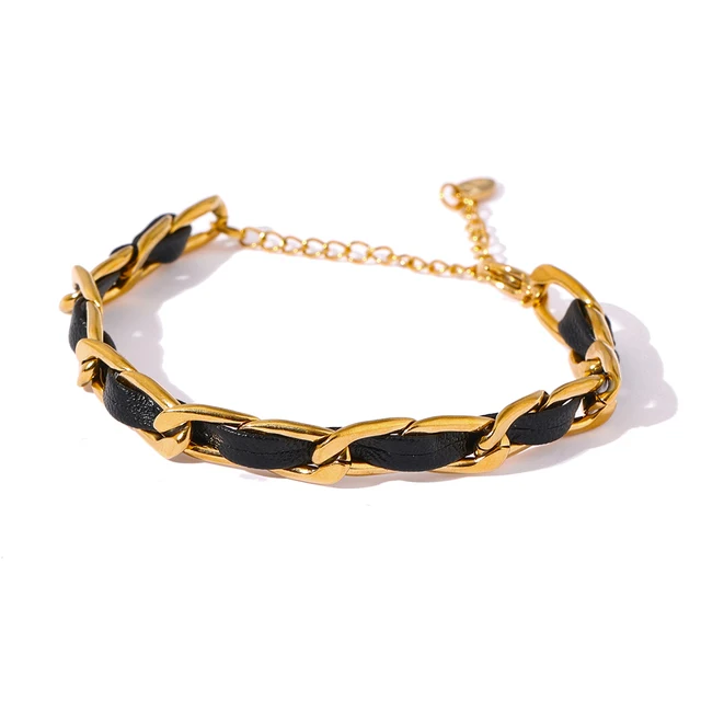 JINYOU 1261 Fashion Leather Chain Vintage Stainless Steel Metal Bangle Bracelet 18K Gold Plated Jewelry
JINYOU 1261 Fashion Leather Chain Vintage Stainless Steel Metal Bangle Bracelet 18K Gold Plated Jewelry