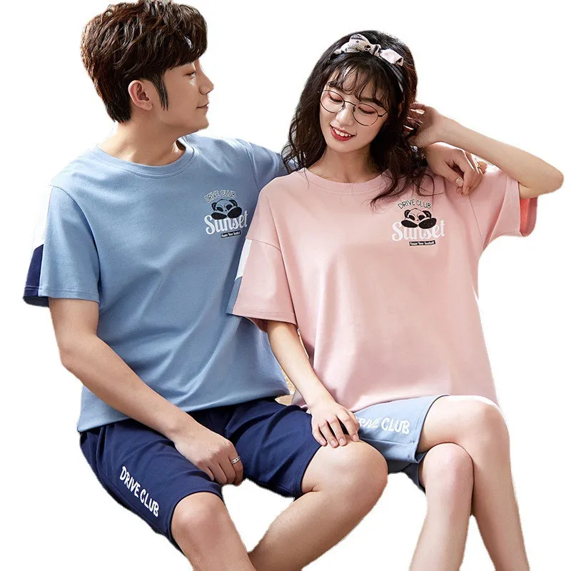 Couple Cartoon Pajamas Two-piece Suit Men's Women Summer Thin Cotton Short-sleeved Outerwear Home Short Pajamas Sleepwear, As the picture display
Couple Cartoon Pajamas Two-piece Suit Men's Women Summer Thin Cotton Short-sleeved Outerwear Home Short Pajamas Sleepwear, As the picture display