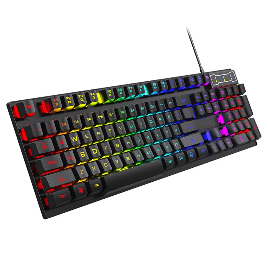 Latest Rainbow RGB Gaming Keyboard 104 Keys USB Wired Multifunction Computer PC Mechanical Feeling Game Keyboard, Black
Latest Rainbow RGB Gaming Keyboard 104 Keys USB Wired Multifunction Computer PC Mechanical Feeling Game Keyboard, Black