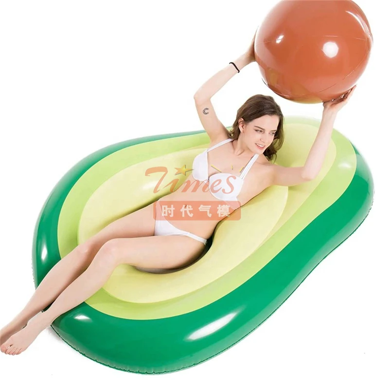 

Large Blow Up Summer Beach Swimming Pool Party Games Adults Inflatable Avocado Float With Ball, As picture
