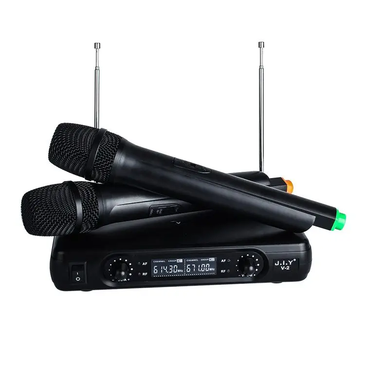 

J.I.Y V2 Digital Display Professional Karaoke Wireless Microphone Conference Microphone System VHF Transmitter, Black