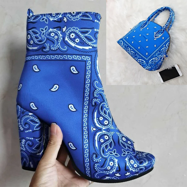 peep toe platform block high heel silk Satin prints ankle zipper women's boot shoes matching purse bags set
peep toe platform block high heel silk Satin prints ankle zipper women's boot shoes matching purse bags set