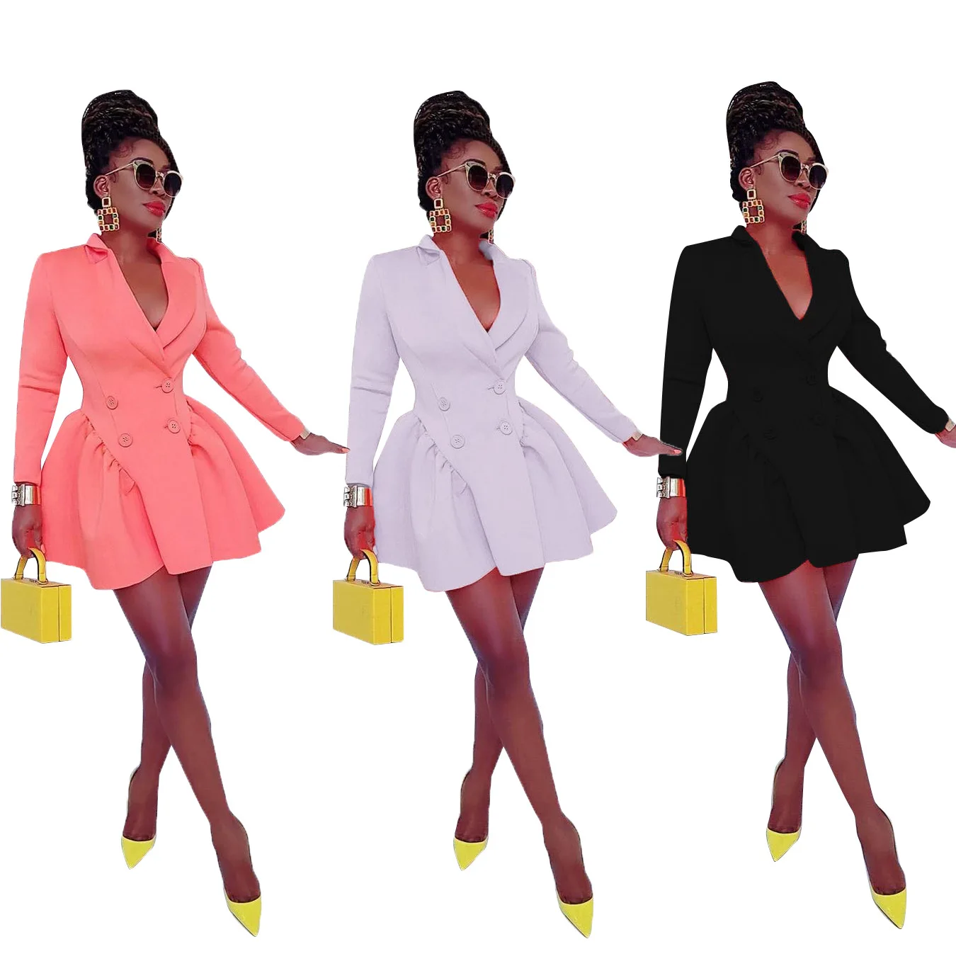New Trend Women Solid Color Long Sleeve Tailored Dress Formal Pleated Mini Career Dress For Ladies Office Wear, Picture color
New Trend Women Solid Color Long Sleeve Tailored Dress Formal Pleated Mini Career Dress For Ladies Office Wear, Picture color