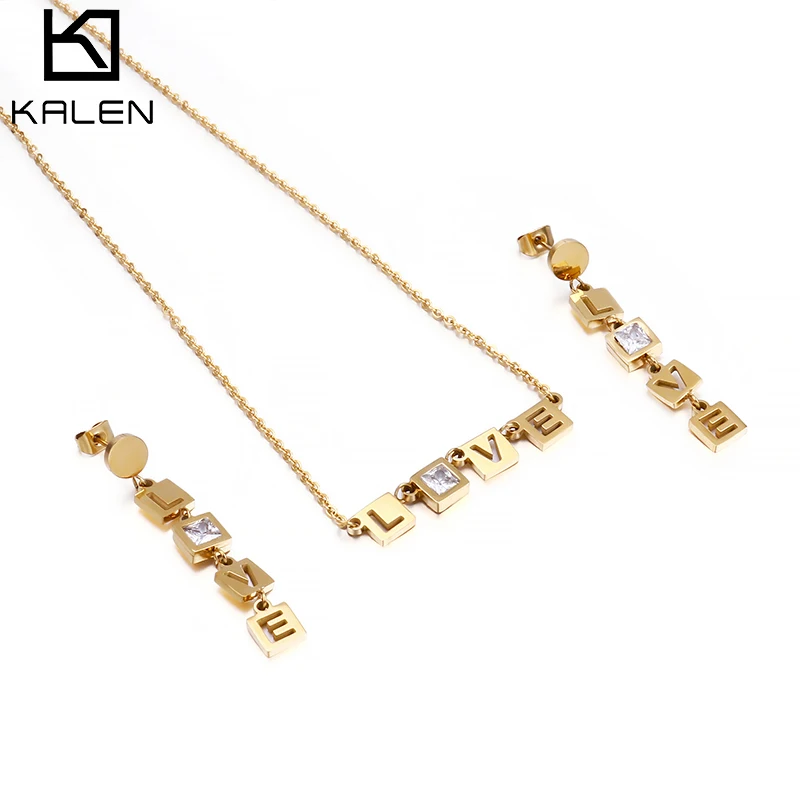 LOVE square zircon personality wild letter zircon stainless steel clavicle chain earrings jewelry set wholesale
LOVE square zircon personality wild letter zircon stainless steel clavicle chain earrings jewelry set wholesale