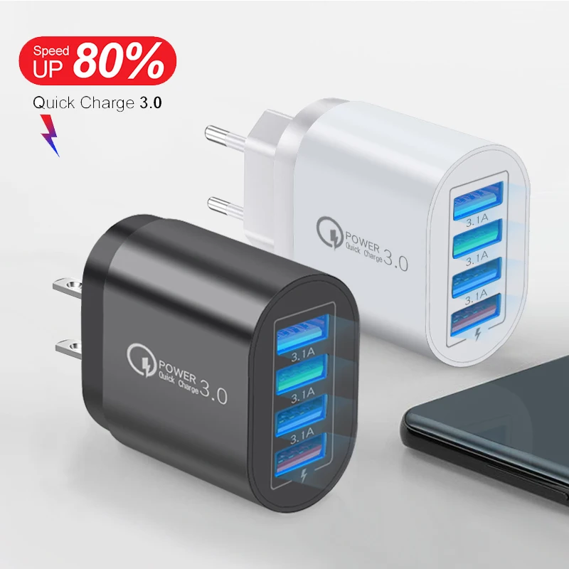 Factory direct sales 3A QC3.0 4USB Smart phone tablet charging head Charger head mobile phone fast wall charger, White/black
Factory direct sales 3A QC3.0 4USB Smart phone tablet charging head Charger head mobile phone fast wall charger, White/black