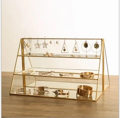 Brass glass three-layer cosmetics, bracelet, earrings, jewelry display stand, As photo
Brass glass three-layer cosmetics, bracelet, earrings, jewelry display stand, As photo