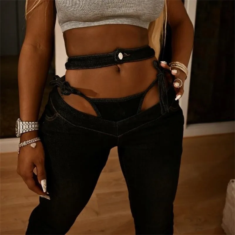 KC High Waist G-string Belt Jeans Pants Women's Crop Denim Sweatpants stretch Personality street female jean pants with panty
KC High Waist G-string Belt Jeans Pants Women's Crop Denim Sweatpants stretch Personality street female jean pants with panty