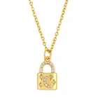 Fashion Locket Shape Marble Gem Stone Jewellery Link Gold Chain Choker Necklace