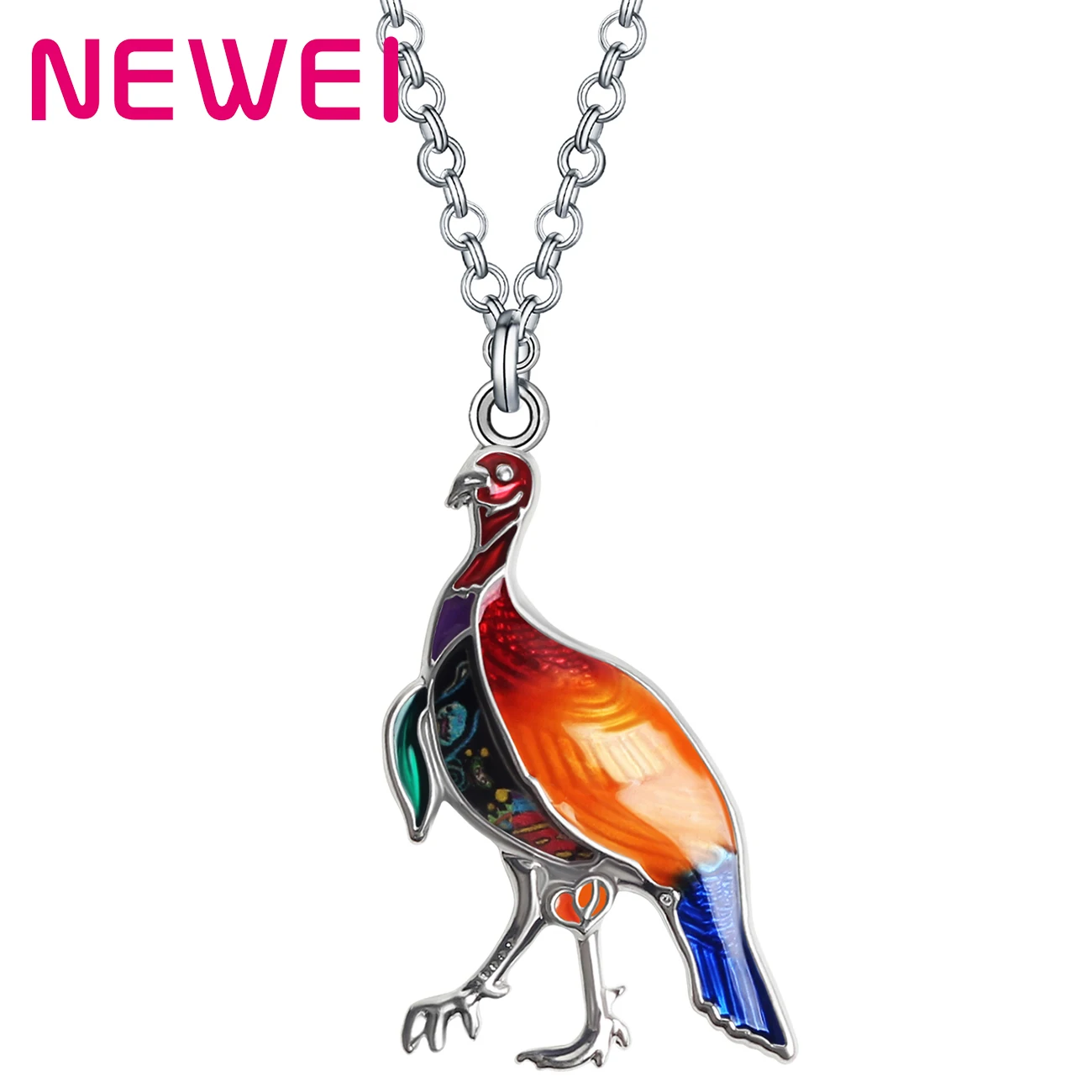 

Thanksgiving Enamel Alloy Floral Cute Turkey Chicken Necklace Pendant Trendy Animal Chain Jewelry For Women Girl Teen Charm Gift, Blue brown black multicolor red purple