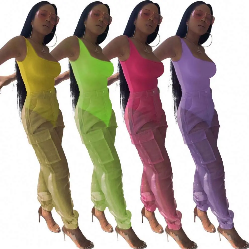 Fluorescent Green New Women Summer Tank Skinny Bodysuit Organza Safari See-through Pants Suits Two Piece Set Club Wear, Yellow, purple, fluorescent green, rose red
Fluorescent Green New Women Summer Tank Skinny Bodysuit Organza Safari See-through Pants Suits Two Piece Set Club Wear, Yellow, purple, fluorescent green, rose red