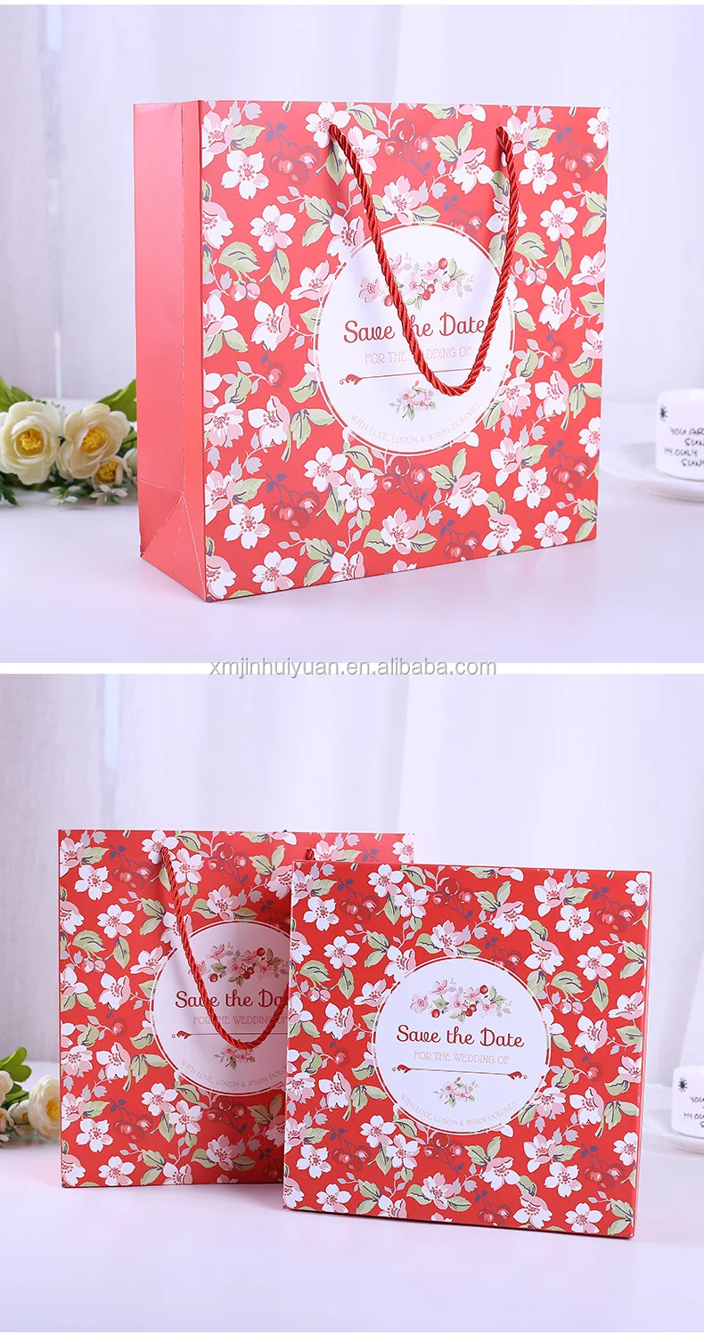 wholesale wedding gift paper bag matt lamination red color