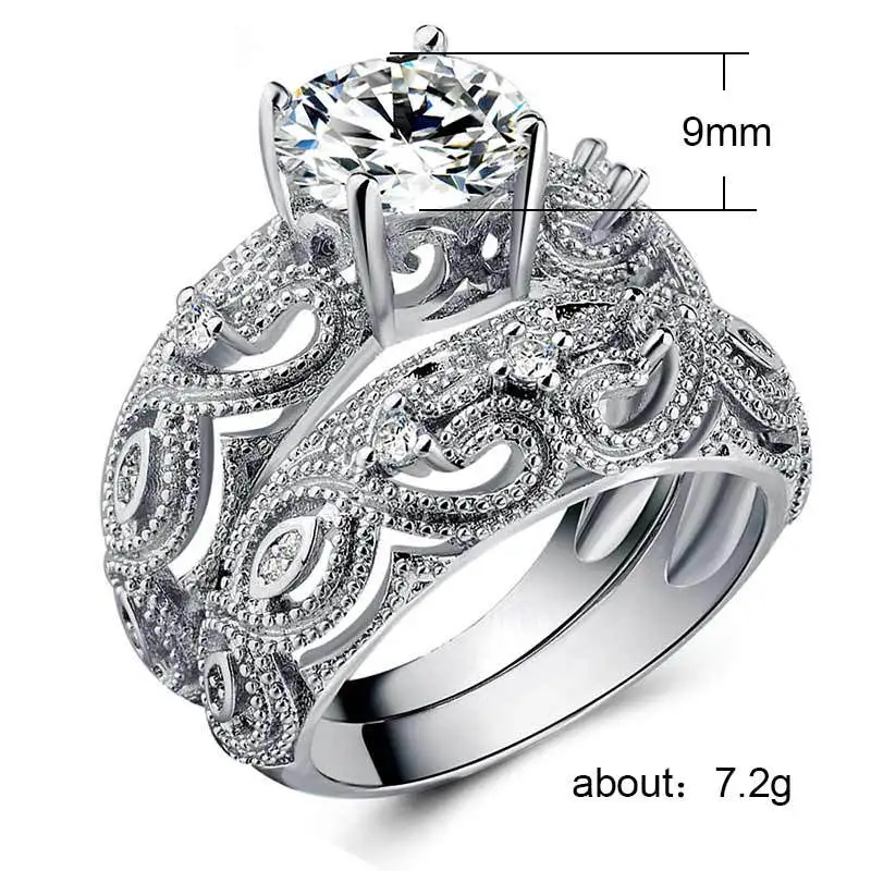 New hollow love tie flower zircon ring couple combination 2 piece set ring jewelry gift sets